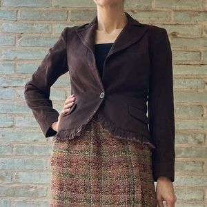 Development Blazer Jacket Brown Ultrasuede Lace Trim Vintage Phillip Lim Y2K
